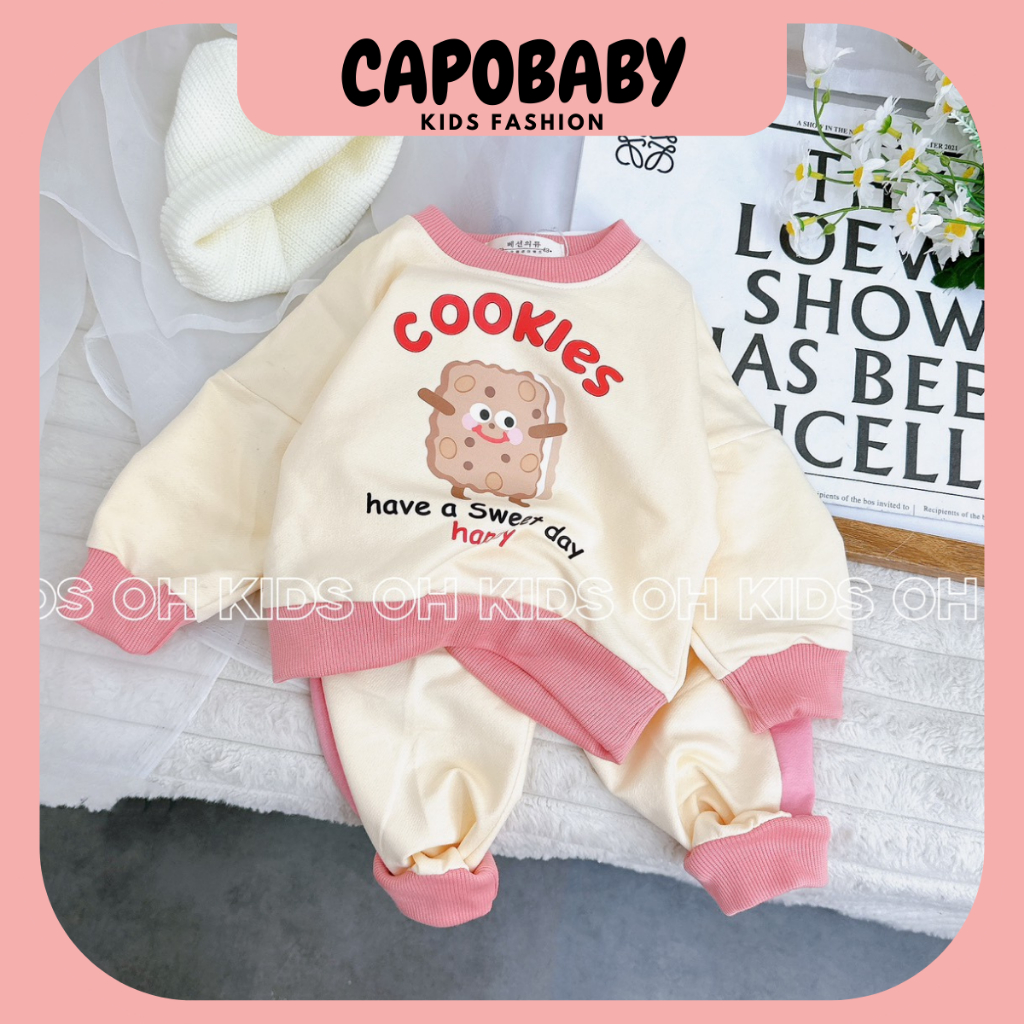 Sét Bộ Nỉ Bông dài tay bé gái dễ thương, cho bé 7-16kg