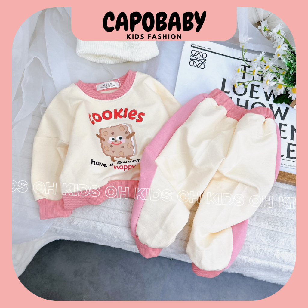 Sét Bộ Nỉ Bông dài tay bé gái dễ thương, cho bé 7-16kg