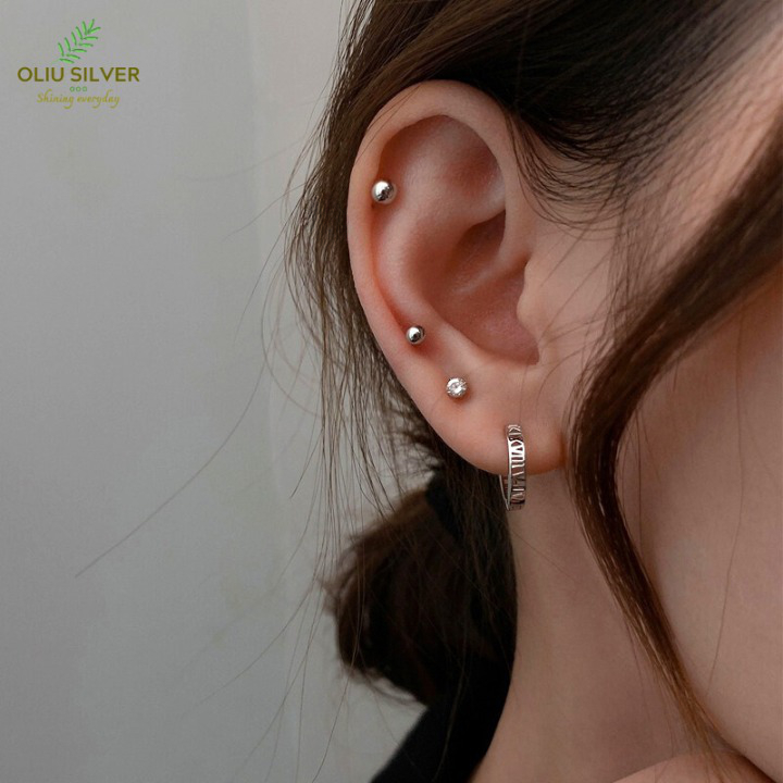 Bông Tai Bạc S925 Chữ Số La Mã Mini Hoop Dạng Khoen Tròn Trẻ Trung Cá Tính | Khuyên Tai Unisex Trang Sức Bạc Dạng Khoen