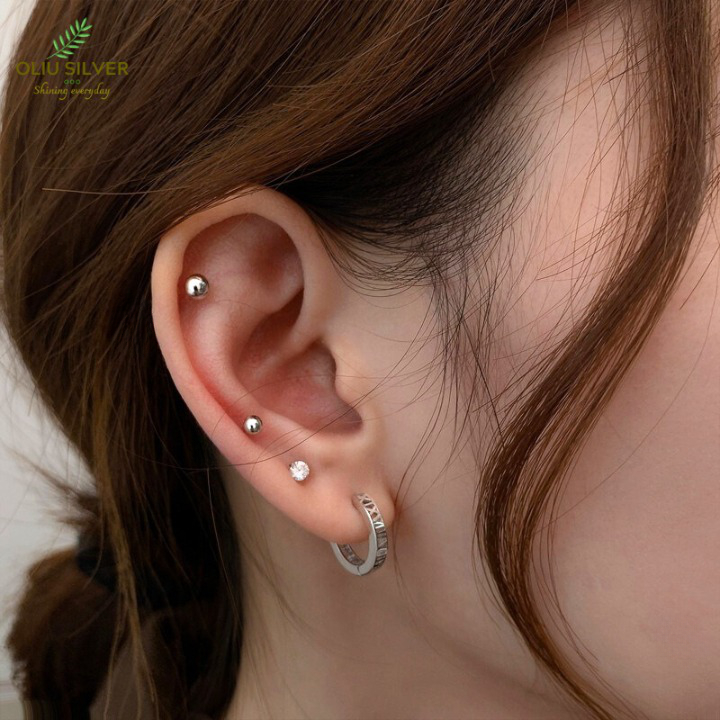 Bông Tai Bạc S925 Chữ Số La Mã Mini Hoop Dạng Khoen Tròn Trẻ Trung Cá Tính | Khuyên Tai Unisex Trang Sức Bạc Dạng Khoen