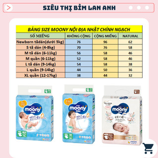Bỉm /Tã Moony cộng miếng/ siêu cộng/ Natural/Tiêu chuẩn nội địa Nhật đủ size Nb82/S76/M58/ L54/ L50/ Xl44