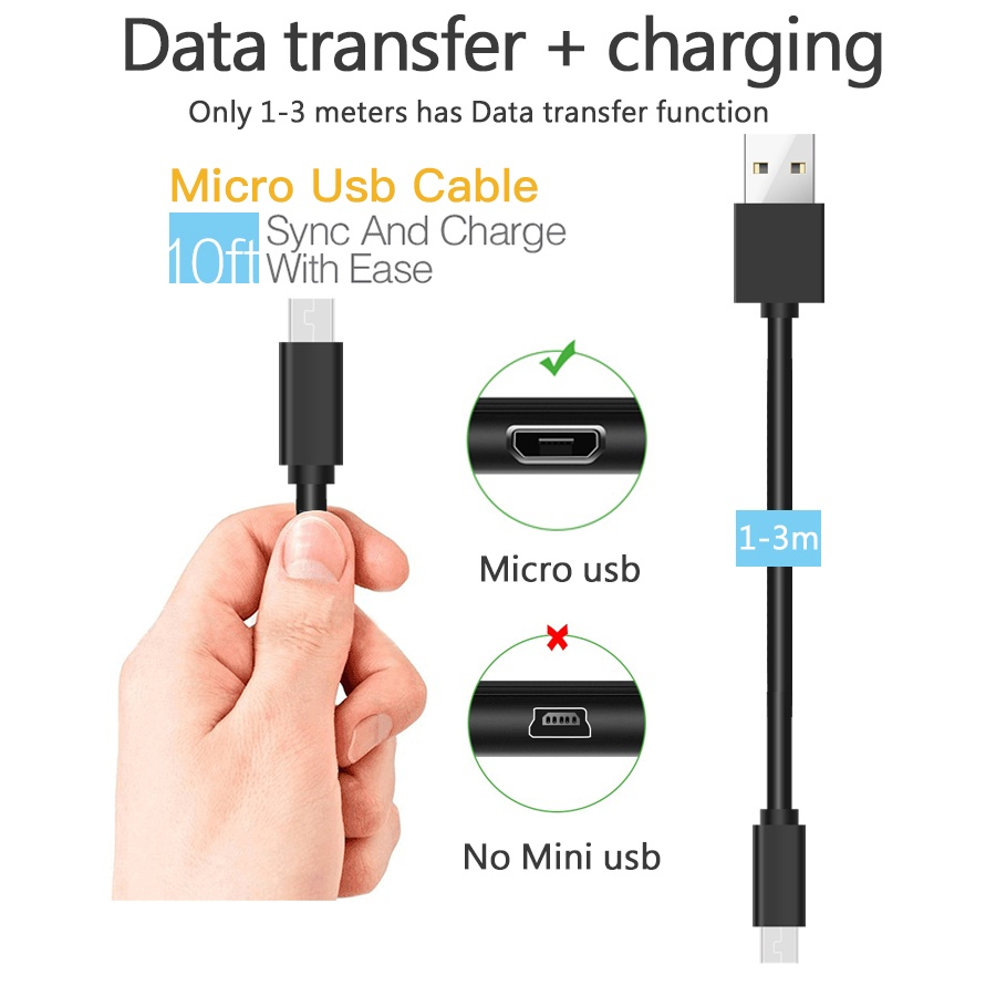 Dây Cáp Sạc Micro USB Dài 1M / 2M / 3M / 5M / 6M / 7M / 8M / 10M Chuyên Dụng Cho Camera / Điện Thoại / Cctv / Webcam