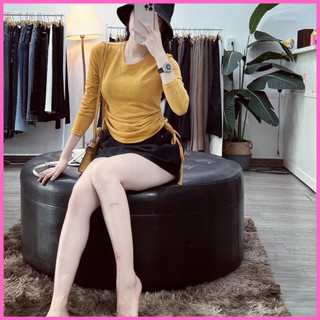 Áo len nữ rút dây 2 bên chất len tăm mềm co giãn - áo len nữ