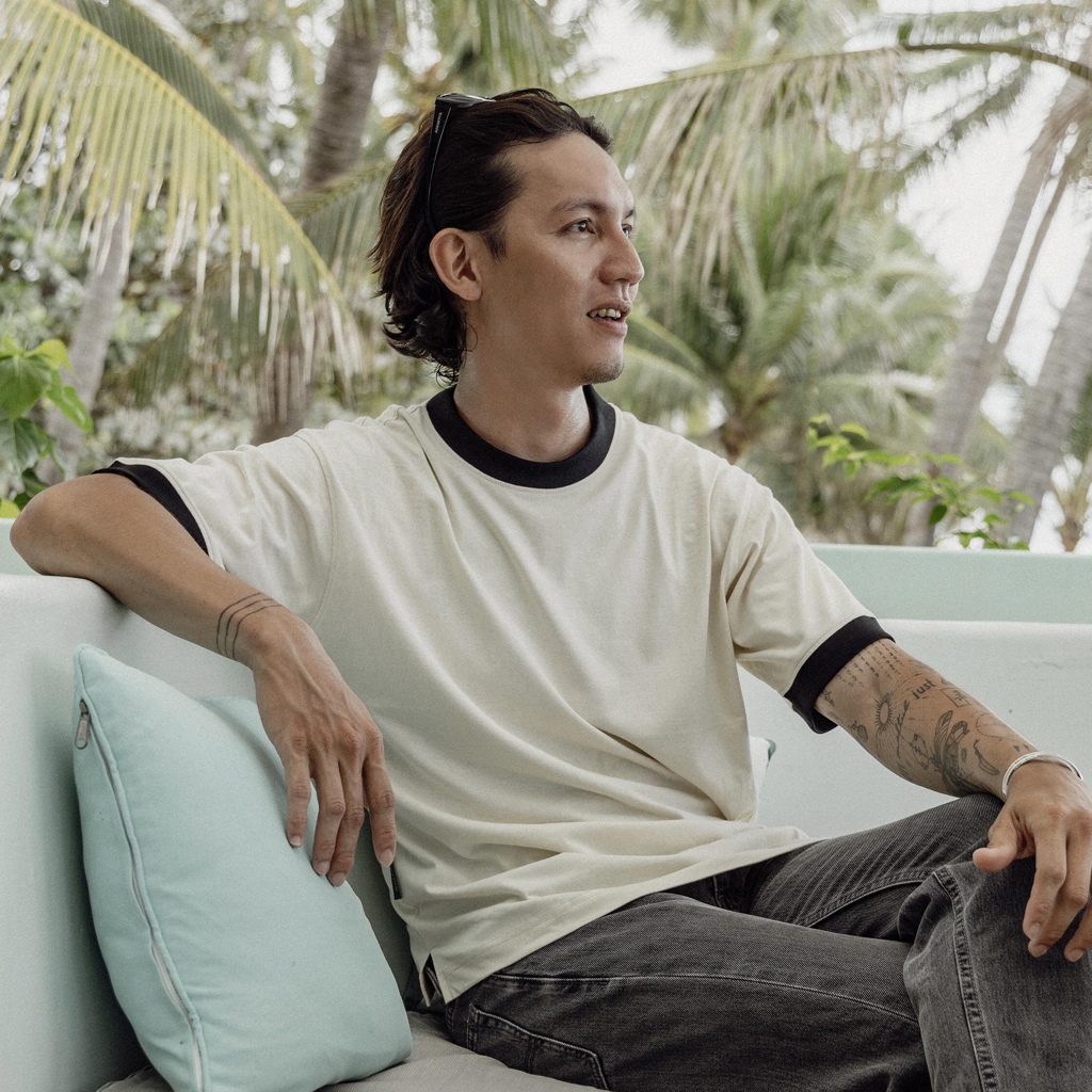 Ivory t-shirt |  MEMS Áo thun cotton tay ngắn cổ tròn trơn phối bo cổ điển nam nữ