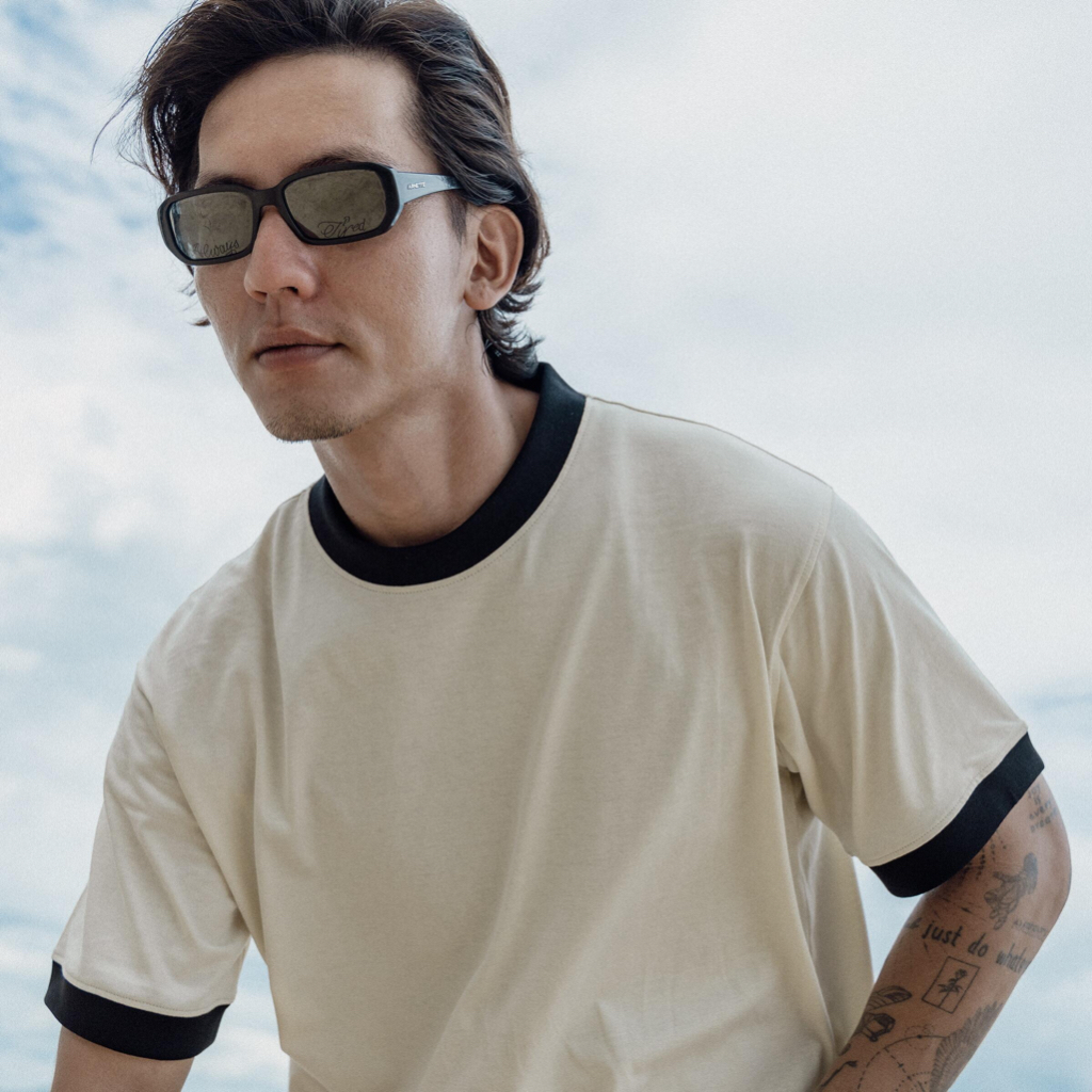 Ivory t-shirt |  MEMS Áo thun cotton tay ngắn cổ tròn trơn phối bo cổ điển nam nữ