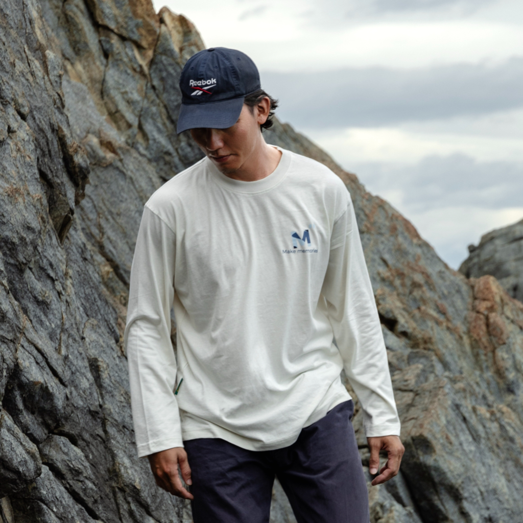 Ocean long sleeves | MEMS Áo thun cotton nam nữ tay dài cổ tròn in logo màu thiên nhiên