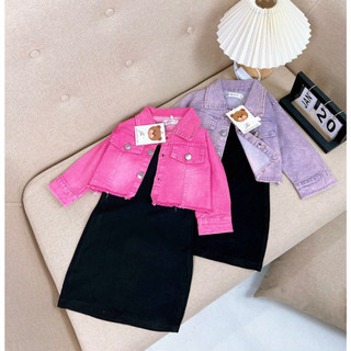 Size đại 8-26kg: set áo khoác jean + váy body cực chảnh cho bé gái - sajvb - sakvb