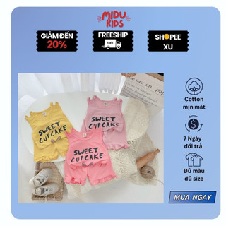 Set Sweet CupCake Hở Vai MiDu Kid Nhiều Màu Sắc Cá Tính Quần Áo Trẻ Em Bé Gái Cotton Cao Cấp Đẹp Từng Đường Kim Mũi Chỉ