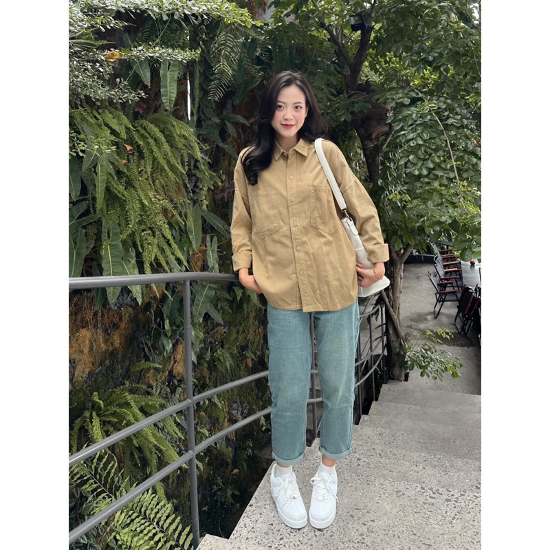 Áo Sơmi Kaki - Trơn - 2 Túi To - Tay Dài