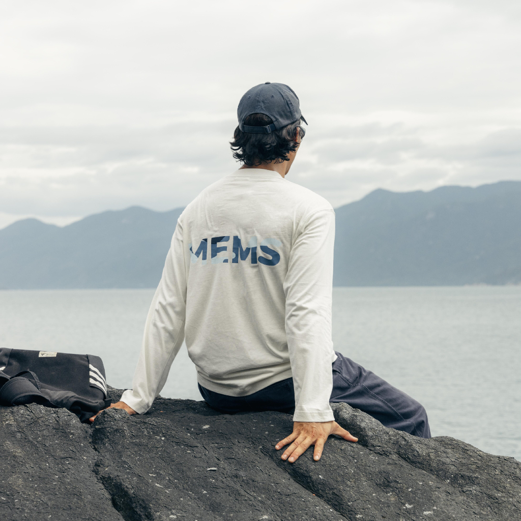 Ocean long sleeves | MEMS Áo thun cotton nam nữ tay dài cổ tròn in logo màu thiên nhiên