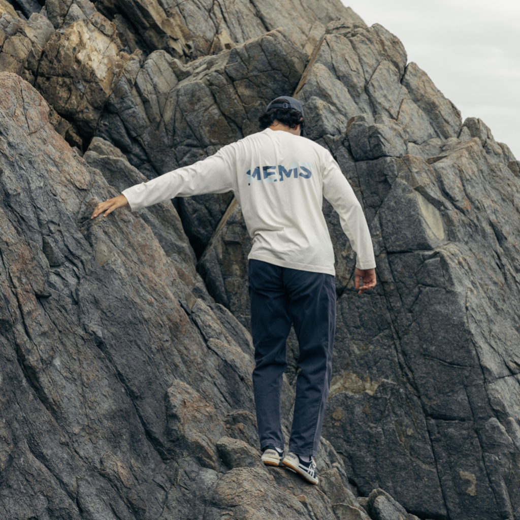 Ocean long sleeves | MEMS Áo thun cotton nam nữ tay dài cổ tròn in logo màu thiên nhiên