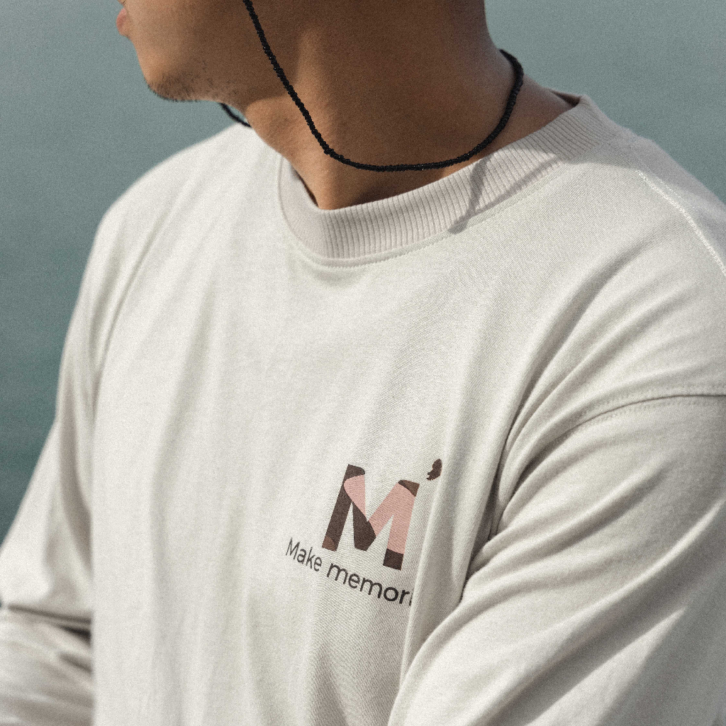 Moutain long sleevs | MEMS Áo thun cotton nam nữ tay dài cổ tròn in logo màu thiên nhiên