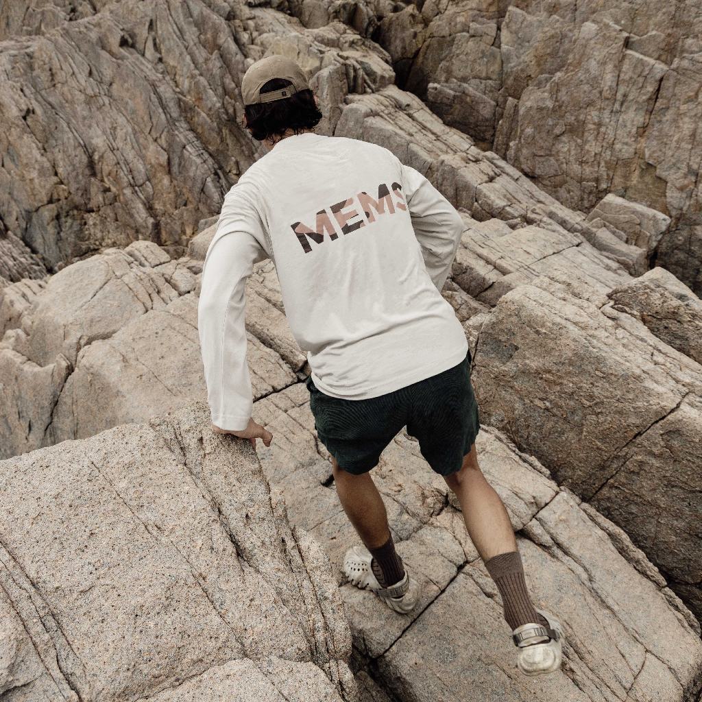 Moutain long sleevs | MEMS Áo thun cotton nam nữ tay dài cổ tròn in logo màu thiên nhiên