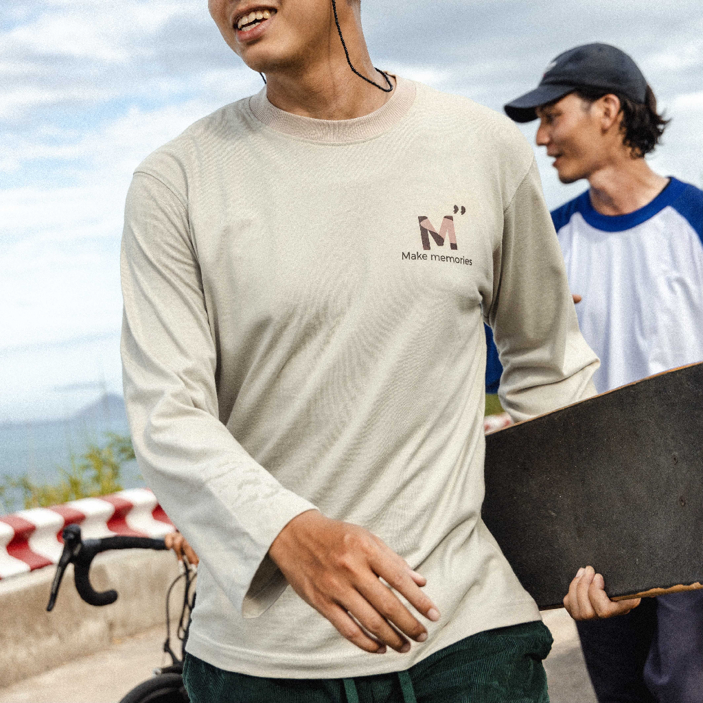 Moutain long sleevs | MEMS Áo thun cotton nam nữ tay dài cổ tròn in logo màu thiên nhiên