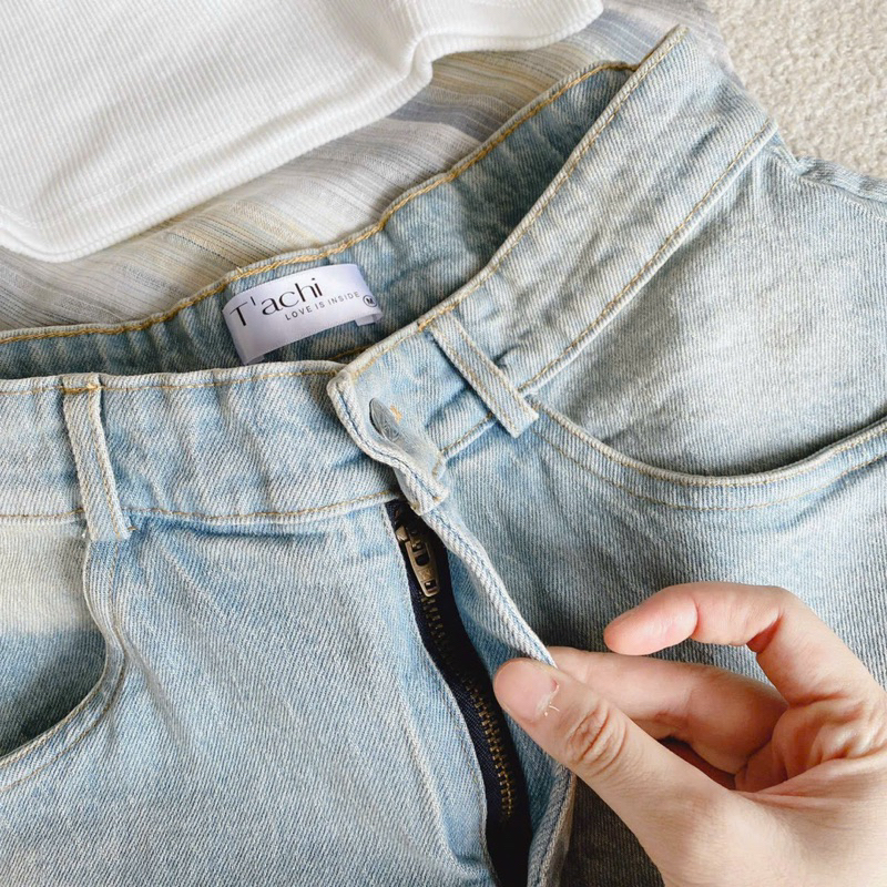 SET 3 MÓN: ÁO SƠ MI KẺ - CROP 2 DÂY TRẮNG - SHORT JEAN