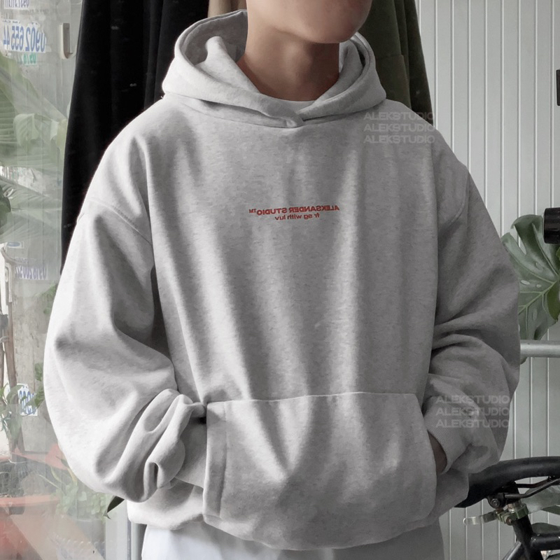 ÁO HODDIE BASIC UNISEX MÀU XÁM FORM BOXY | ALEKSTUDIO