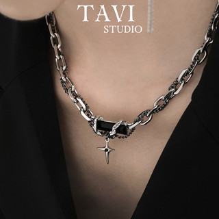 Vòng Cổ Tavi Studio Mạ Bạc Nhiều Lớp Phong Cách Hiphop - Dây Chuyền Astral Đính Đá Đen Thời Trang Sang Trọng Cho Nam Nữ