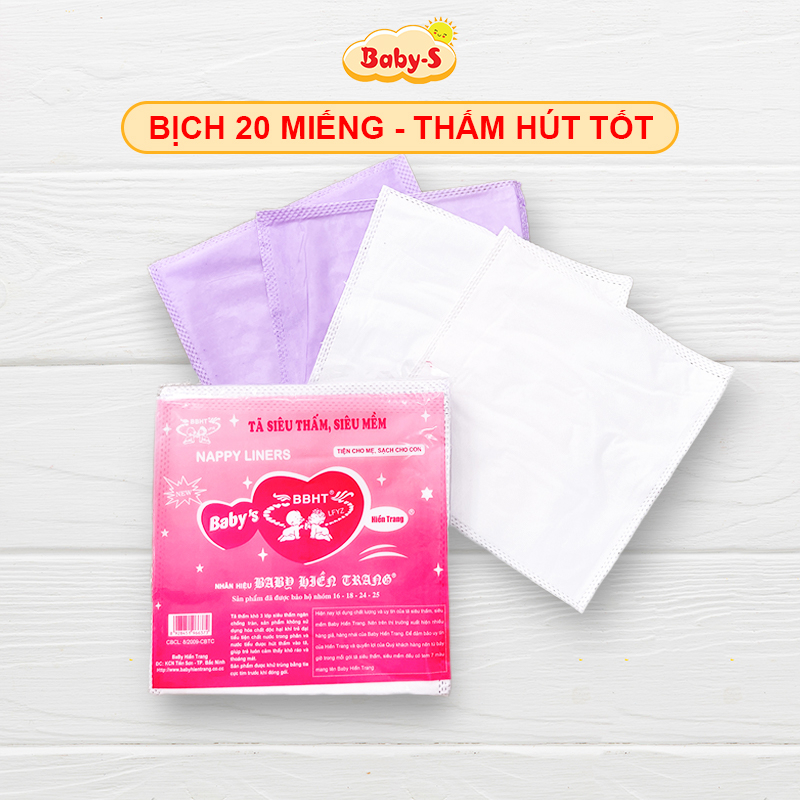 Tấm lót sơ sinh Hiền Trang chính hãng Baby-S, Miếng lót phân su cho bé kèm tem 7 màu (bịch 20 miếng) – SSS029
