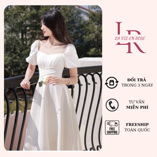  Váy trắng cổ vuông viền ngọc sang chảnh đầm đi bàn đơn giản nhẹ nhàng MV001 