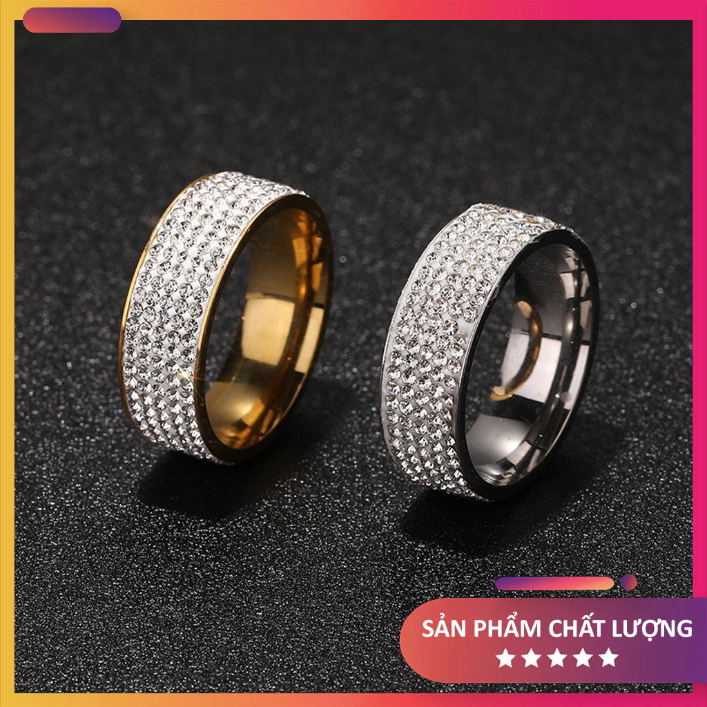 Nhẫn nam nữ đính đá thép titan không gỉ, thời trang cá tính cực ngầu