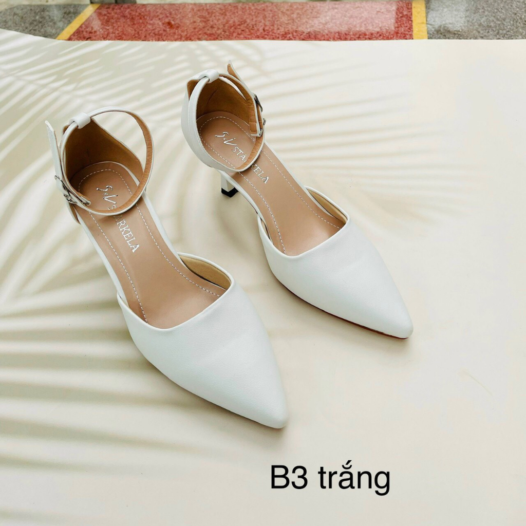 Giày cao gót công sở mũi trơn cao gót đế vuông 7 Phân quai cài, Dép cao gót công sở Mũi Nhọn