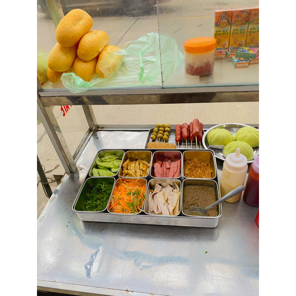 Bộ 4/6/8 khay inox đựng thực phẩm, topping trà sữa, bánh mì,.. - Gia dụng Ánh Dương