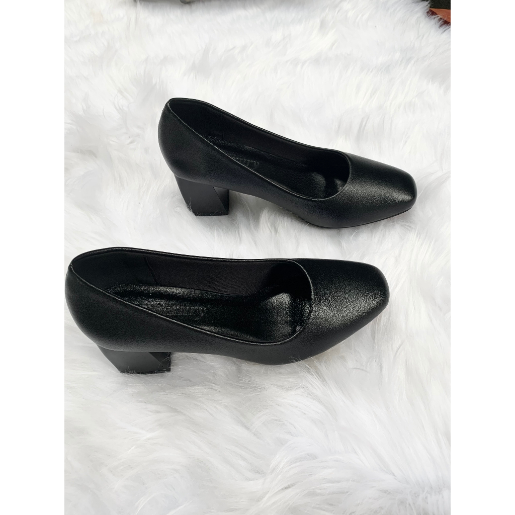 Giày Cao Gót Công Sở Nữ Mũi Vuông Đế Vuông Đơn Gỉan , Guốc Tiếp Viên Hàng Không Nữ Mũi Vuông Da Lì full box