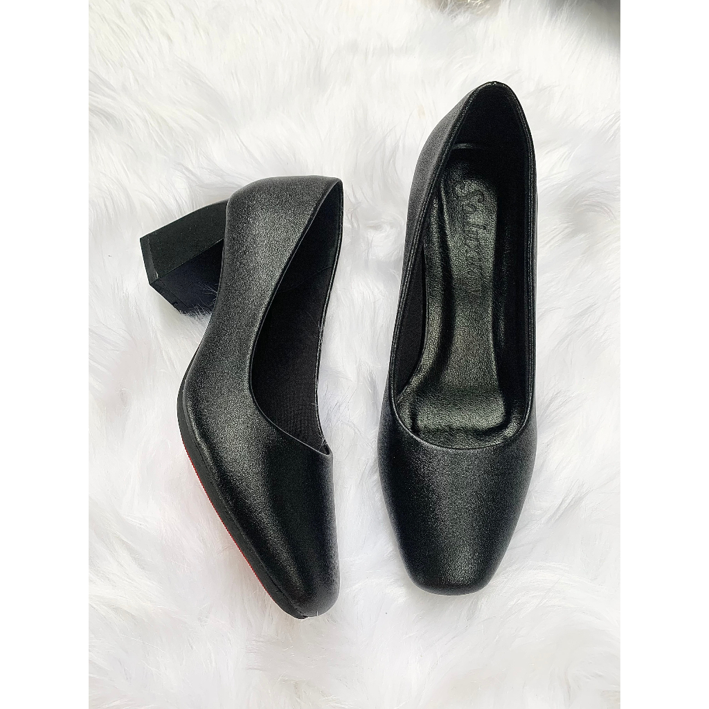 Giày Cao Gót Công Sở Nữ Mũi Vuông Đế Vuông Đơn Gỉan , Guốc Tiếp Viên Hàng Không Nữ Mũi Vuông Da Lì full box