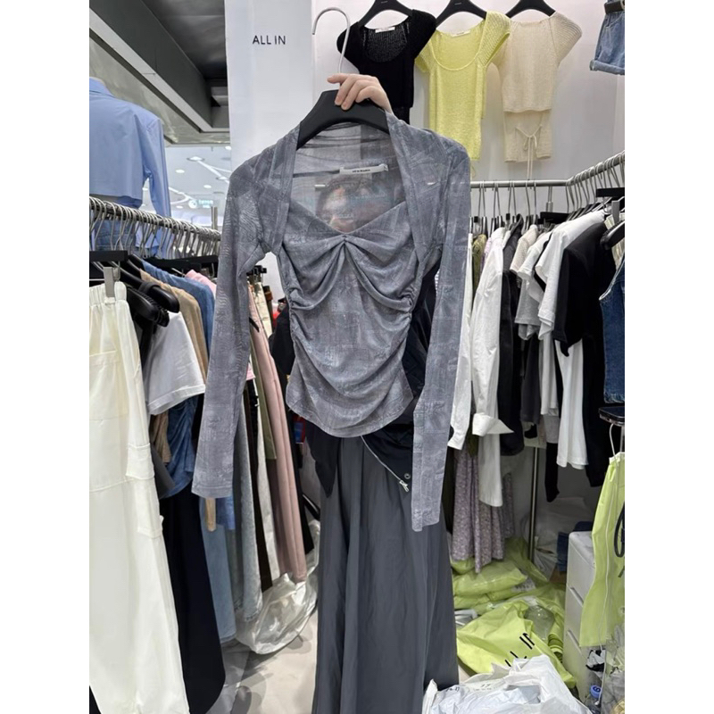 Áo Thun Lưới Cúp Khuôn Ngực Loang Tay Dài Croptop