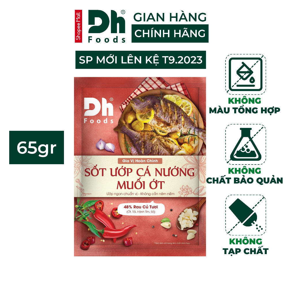 Sốt ướp cá nướng muối ớt Dh Foods gia vị hoàn chỉnh nêm sẵn thành phần tự nhiên ướp cá nướng, thịt, sườn gói 65gr