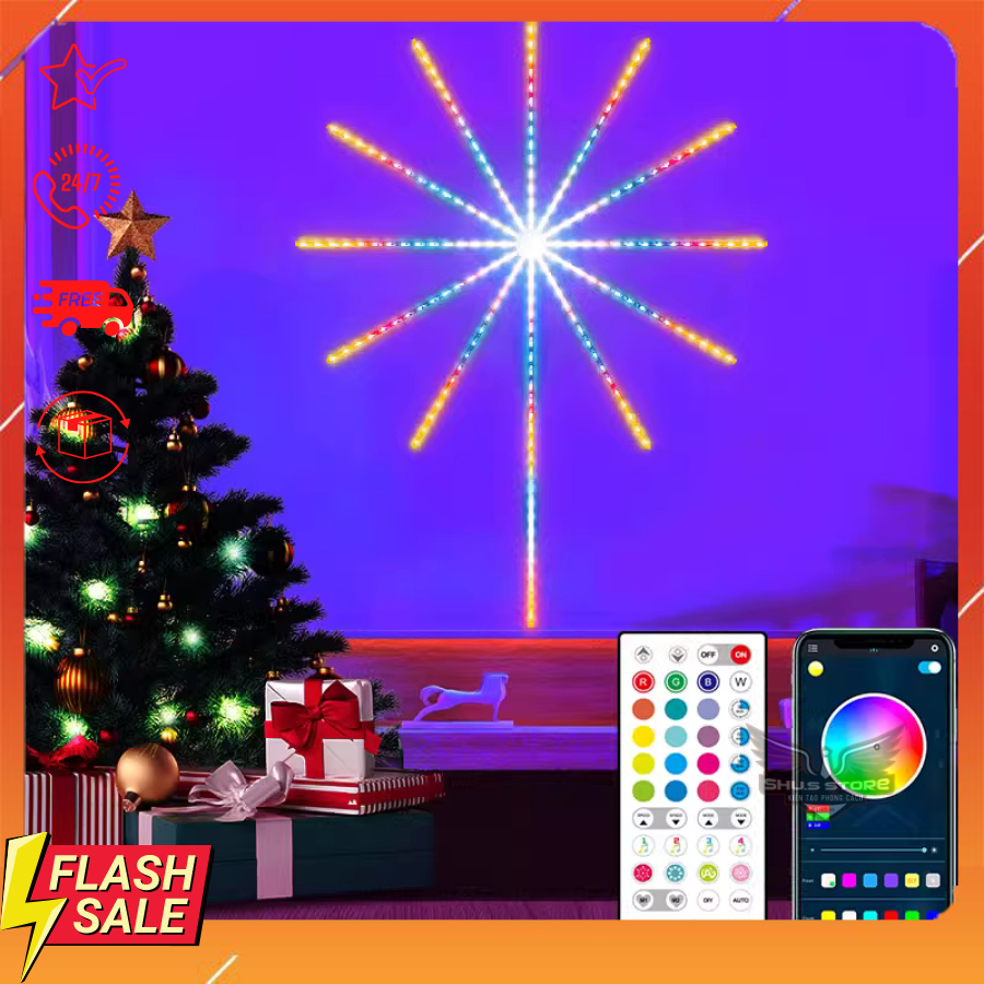 Bộ Đèn Led Pháo Hoa Tết Nháy Theo Nhạc Kết Nối Bluetooth, Đèn Led Hiệu Ứng Pháo Hoa Đầy Màu Sắc 5V Trang Trí Tết