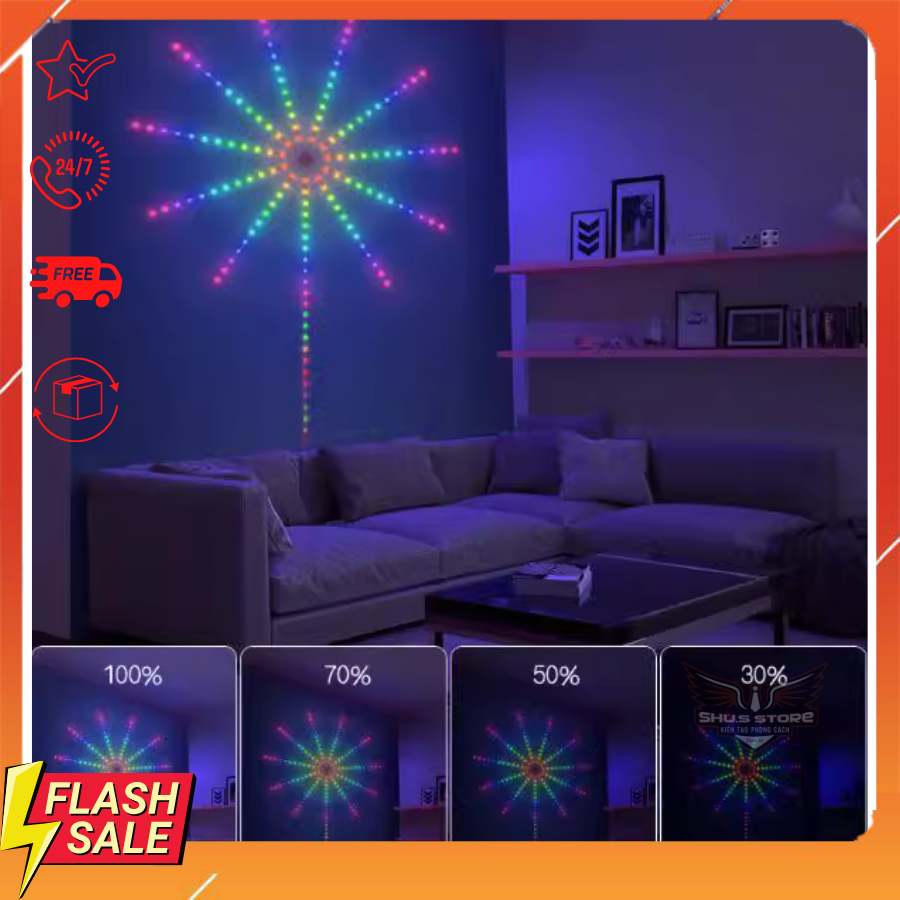 Bộ Đèn Led Pháo Hoa Tết Nháy Theo Nhạc Kết Nối Bluetooth, Đèn Led Hiệu Ứng Pháo Hoa Đầy Màu Sắc 5V Trang Trí Tết