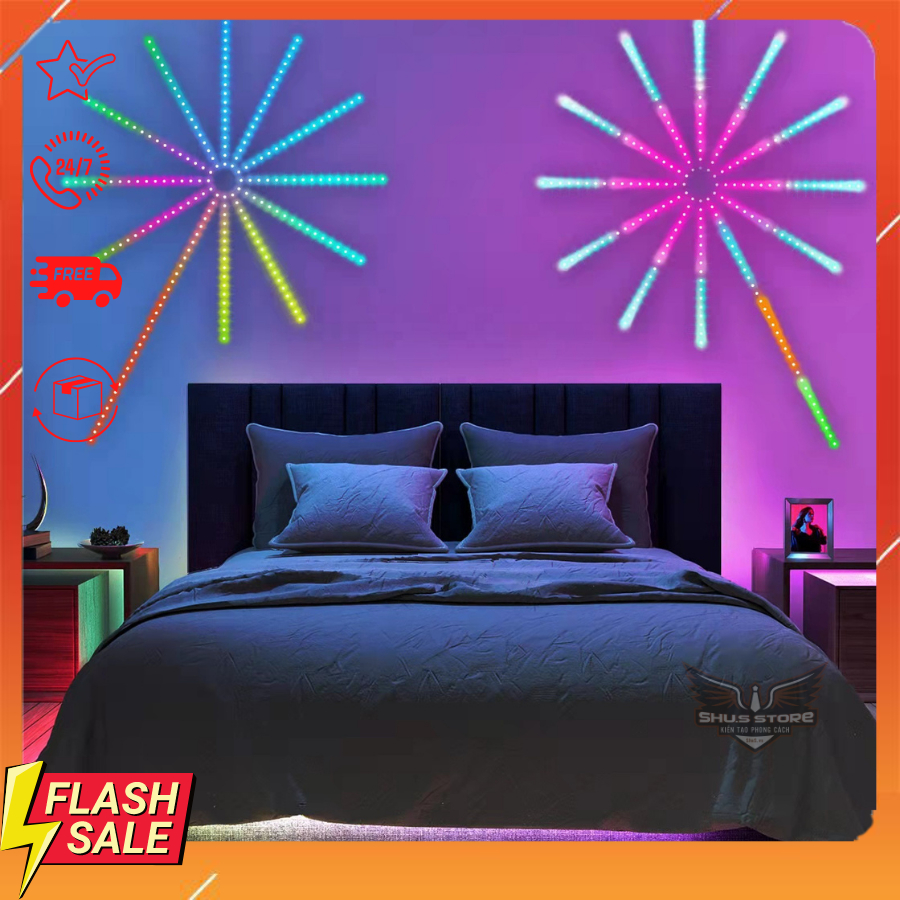 Bộ Đèn Led Pháo Hoa Tết Nháy Theo Nhạc Kết Nối Bluetooth, Đèn Led Hiệu Ứng Pháo Hoa Đầy Màu Sắc 5V Trang Trí Tết