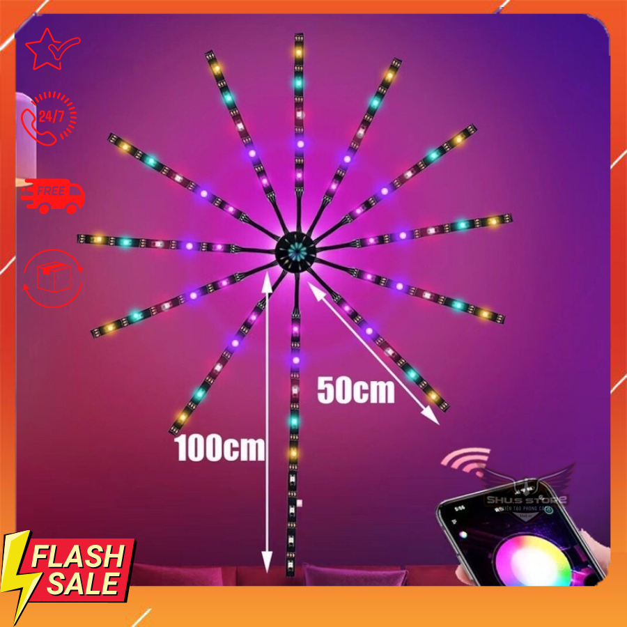 Bộ Đèn Led Pháo Hoa Tết Nháy Theo Nhạc Kết Nối Bluetooth, Đèn Led Hiệu Ứng Pháo Hoa Đầy Màu Sắc 5V Trang Trí Tết