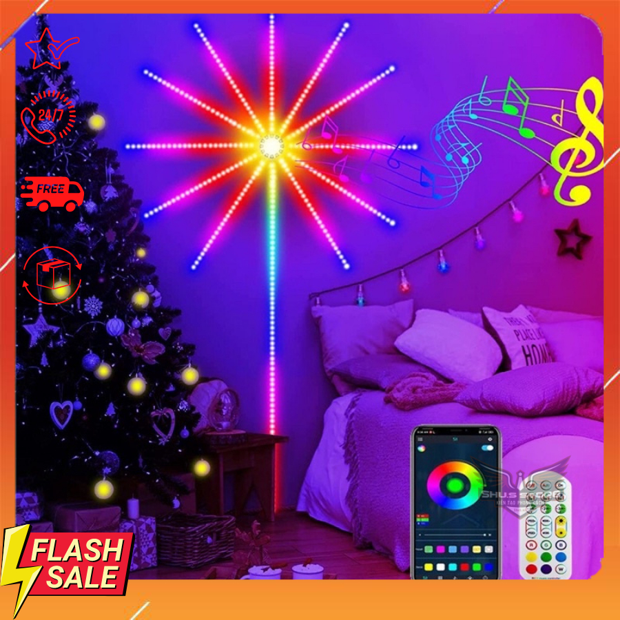 Bộ Đèn Led Pháo Hoa Tết Nháy Theo Nhạc Kết Nối Bluetooth, Đèn Led Hiệu Ứng Pháo Hoa Đầy Màu Sắc 5V Trang Trí Tết