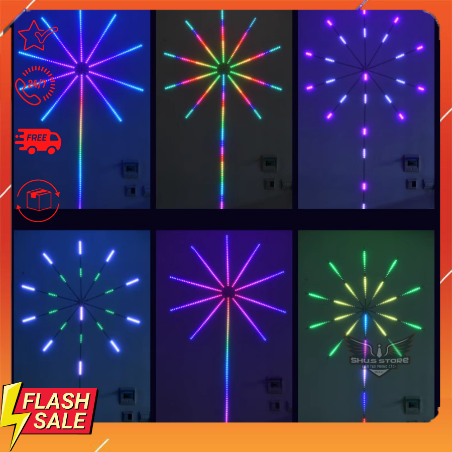Bộ Đèn Led Pháo Hoa Tết Nháy Theo Nhạc Kết Nối Bluetooth, Đèn Led Hiệu Ứng Pháo Hoa Đầy Màu Sắc 5V Trang Trí Tết