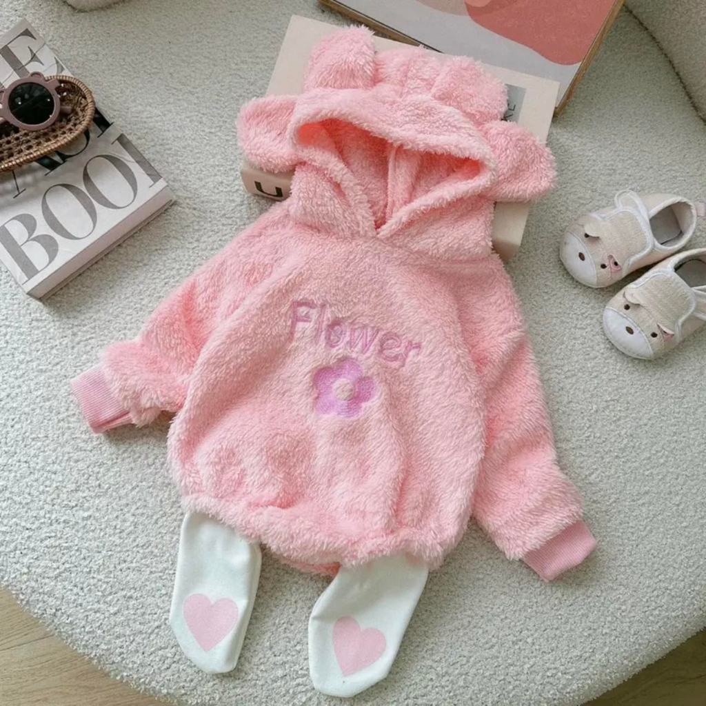 Set gấu lông cho bé gái,hoạ tiết flower dễ thương