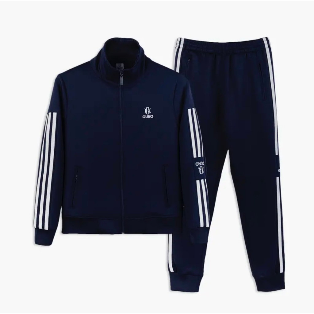 23DBNA02 Bộ đồ nỉ umi nam GUNO cổ bẻ tay 3 sọc ngắn, set thể thao thu đông thời trang hàng thethao.vnxk