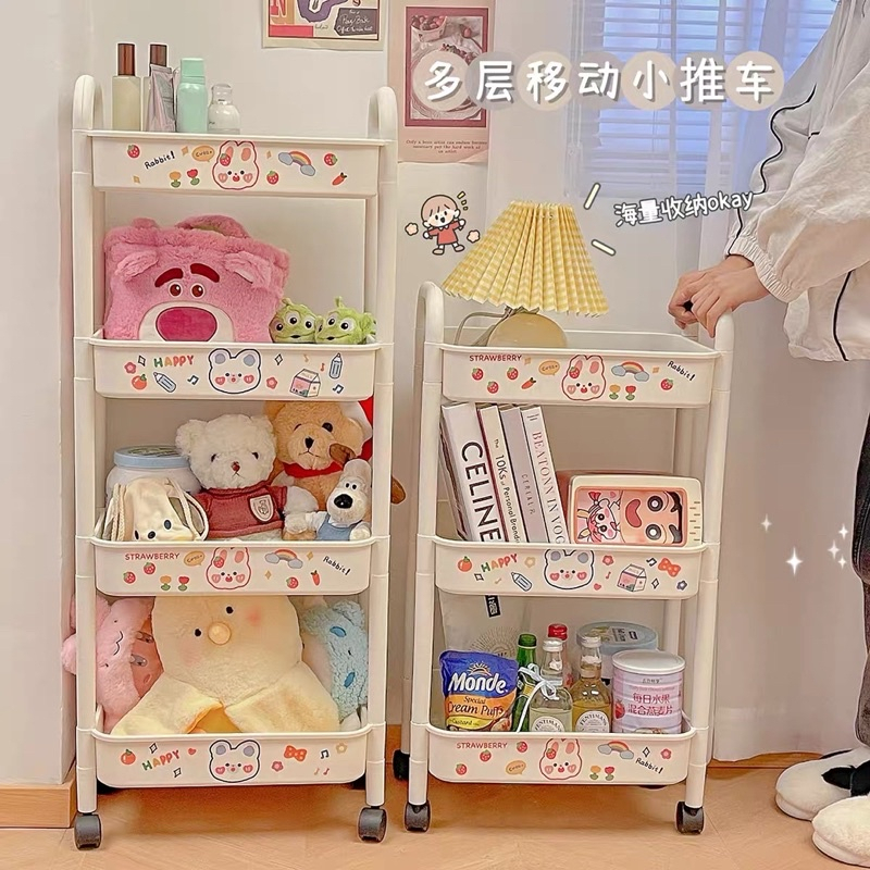 Kệ Đựng Đồ Đa Năng Giỏ Để Đồ 2 Tầng 3 Tầng Có Bánh Xe Di Chuyển Tặng Kèm Sticker Dễ Thương 2289