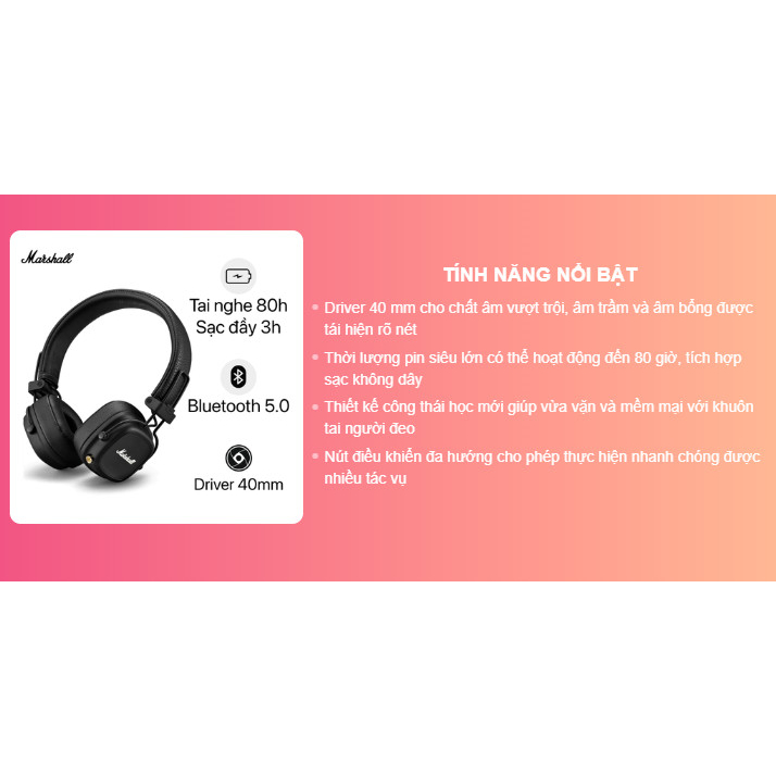 Tai nghe Marshall Major IV  âm thanh đậm chất Marshall cực chất