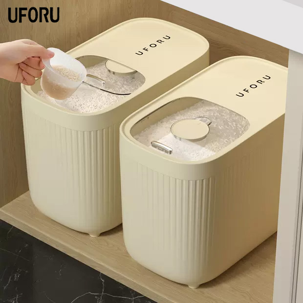 Thùng đựng gạo thông minh UFORU, kích cỡ 5kg 10kg 15kg, chất liệu PP + PET hiện đại, sang trọng, chống ẩm, mốc - UF309