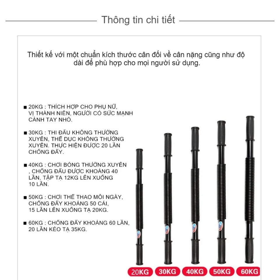 Thanh lò xo gậy lò xo Titan tập cơ tay 30kg, 40kg, 50kg - Gậy Bẻ Tập Cơ Tay Ngực Bụng Loại Lực 20-30-40-50kg