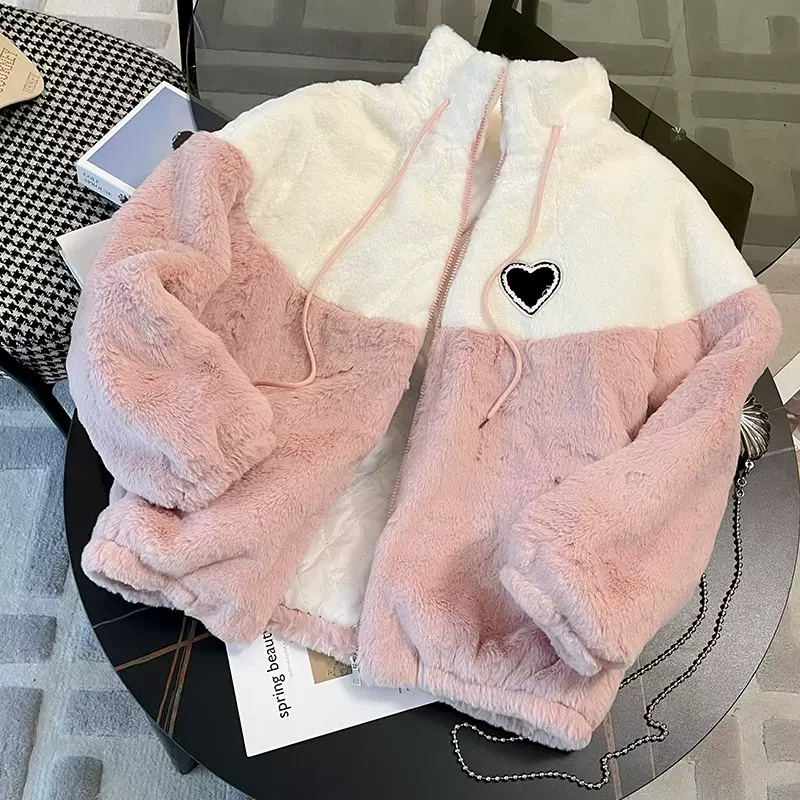 Áo khoác Lông cừu ,Áo khoác hoodie Vải lông cừu giữ ấm Thoải Logo hình trái tim