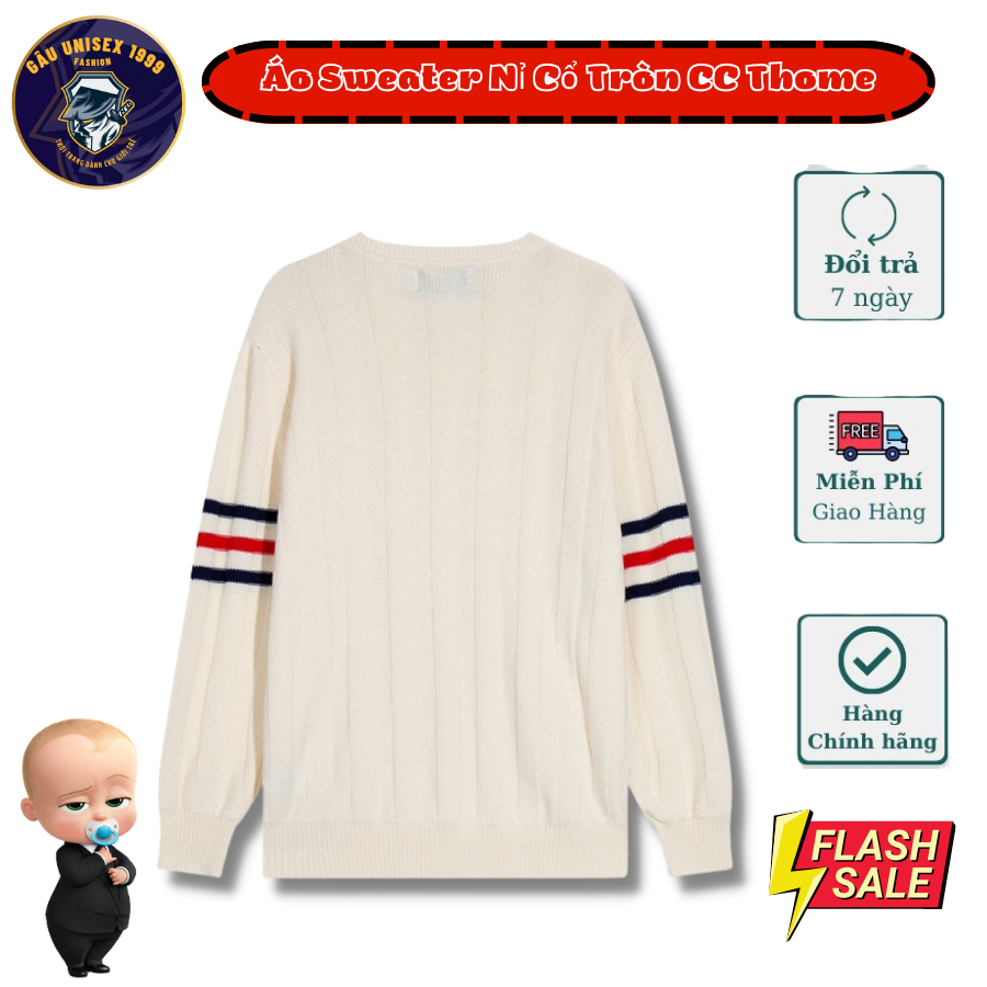 Áo Sweater Nỉ Thome CC 4 Vạch 2 Bên Tay Cổ Tròn 💙 Chất Áo Dày Dặn, Sang Chảng, Cuốn Hút