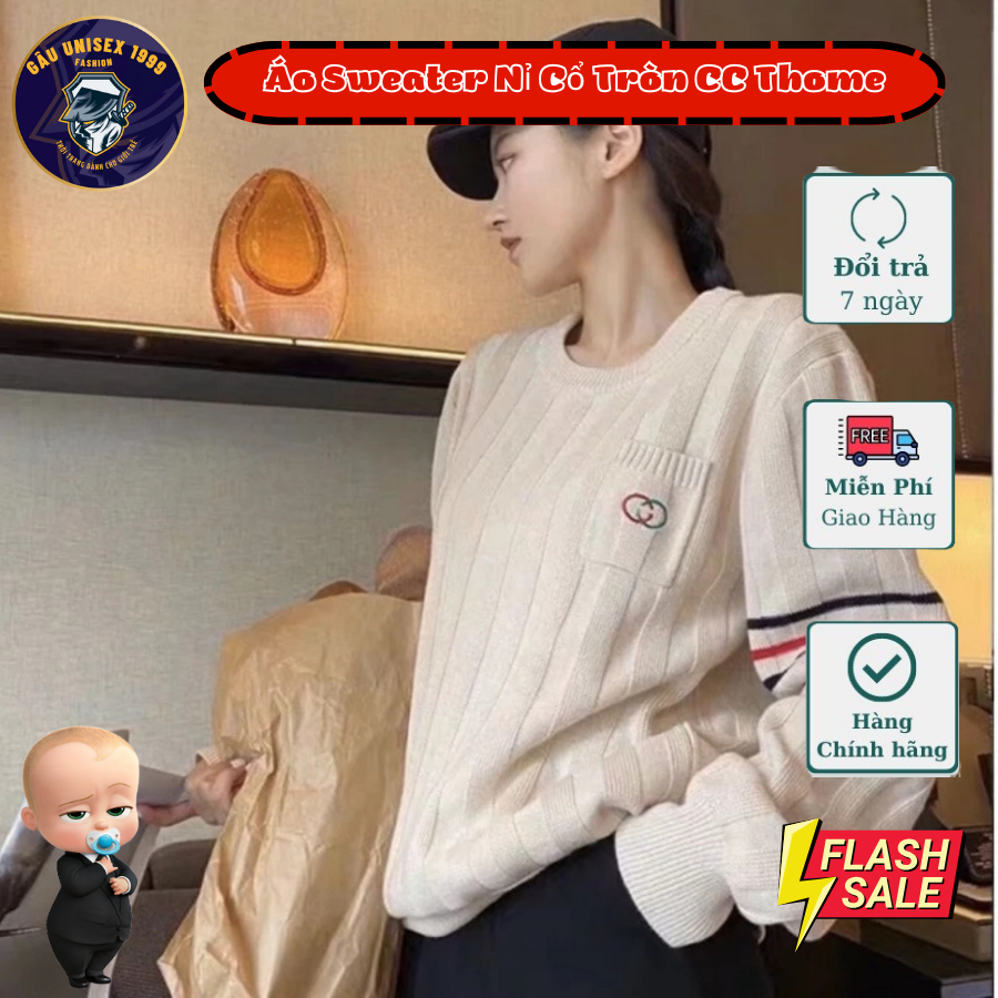 Áo Sweater Nỉ Thome CC 4 Vạch 2 Bên Tay Cổ Tròn 💙 Chất Áo Dày Dặn, Sang Chảng, Cuốn Hút