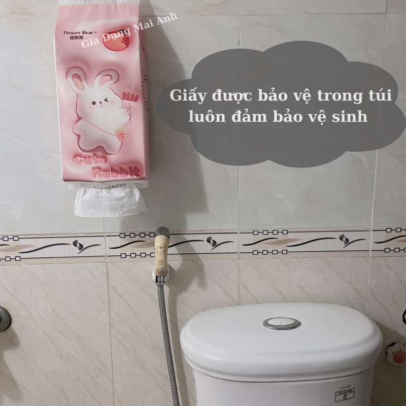 Giấy rút treo tường 1280 tờ, thùng 4 bịch giấy vệ sinh, khăn giấy đa năng cao cấp, tặng kèm móc treo