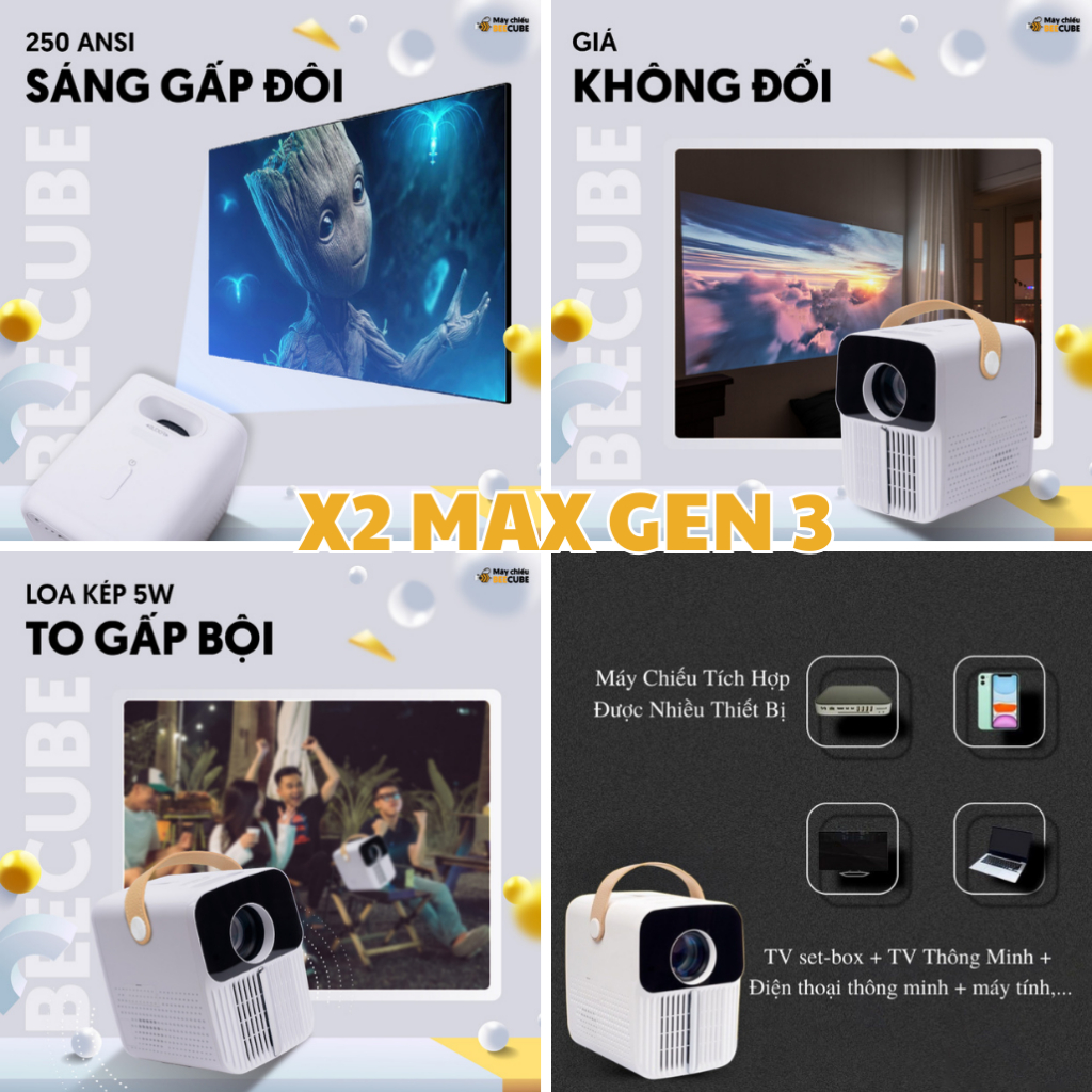 Máy Chiếu Mini BEECUBE X1, X2 MAX, XTREME Hệ Điều Hành Android + Kết nối Điện thoại - Bảo Hành 12 Tháng