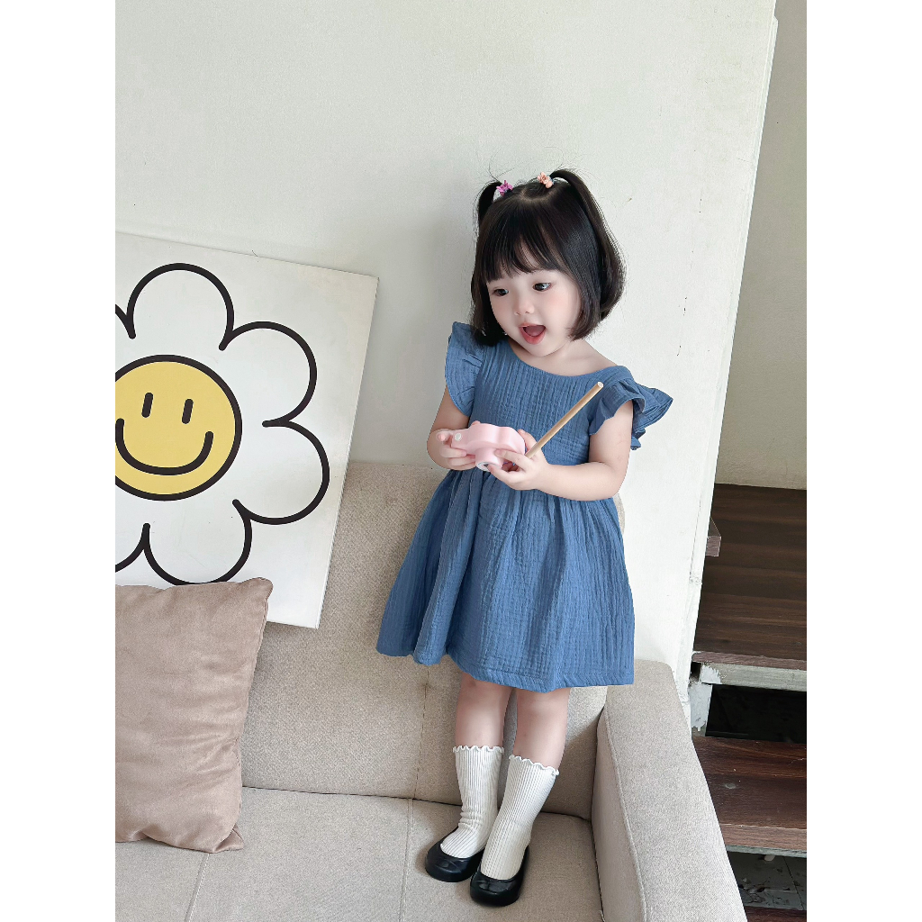 Đầm xô muslin mùa hè cho bé gái 1 đến 4 tuổi, váy thiết kế Carrot Baby Clothes