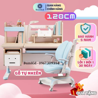 Bàn học sinh thông minh chống cận chống gù, bàn học cho bé S01 điều chỉnh được độ cao chất liệu gỗ tự nhiên BumKid