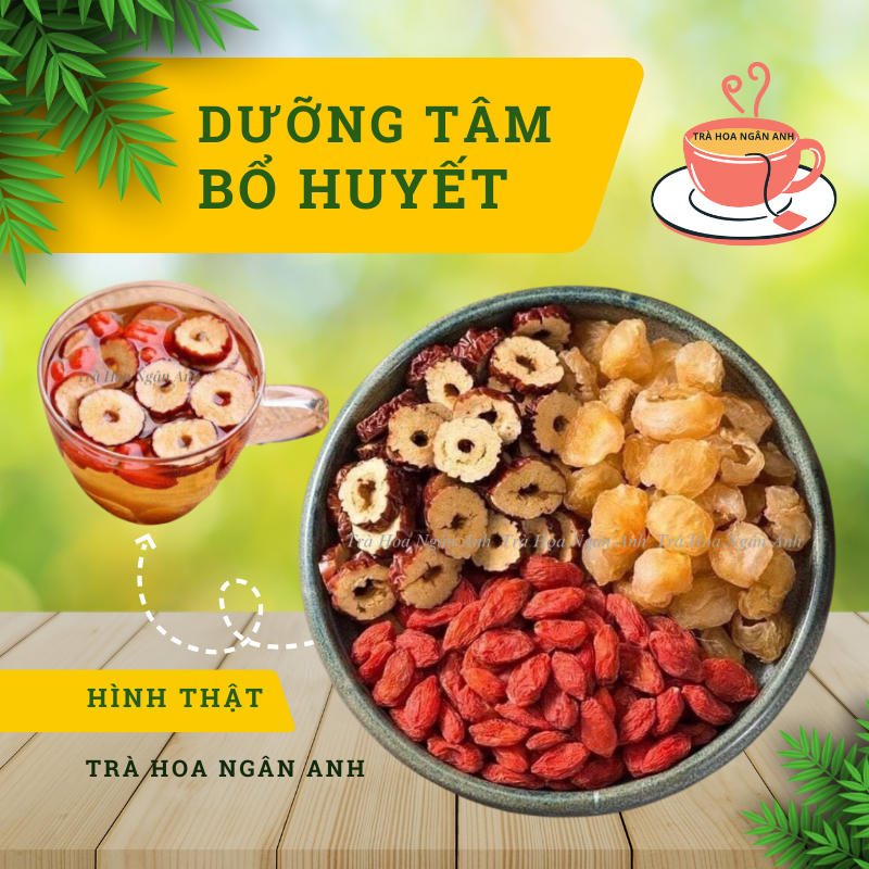 Combo 30 gói trà táo đỏ,kỷ tử,long nhãn sấy khô dưỡng tâm bổ máu,ngủ ngon,đẹp da Trà Hoa Ngân Anh